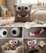 Brown Monster Stuffed Animal. Sensory Toys for Autism. Velvet Throw Pillows for Kids. - Image 11