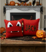 Luxury Cashmere  Pumpkin Monster Pillow | Halloween Seasonal Decor - Image 3